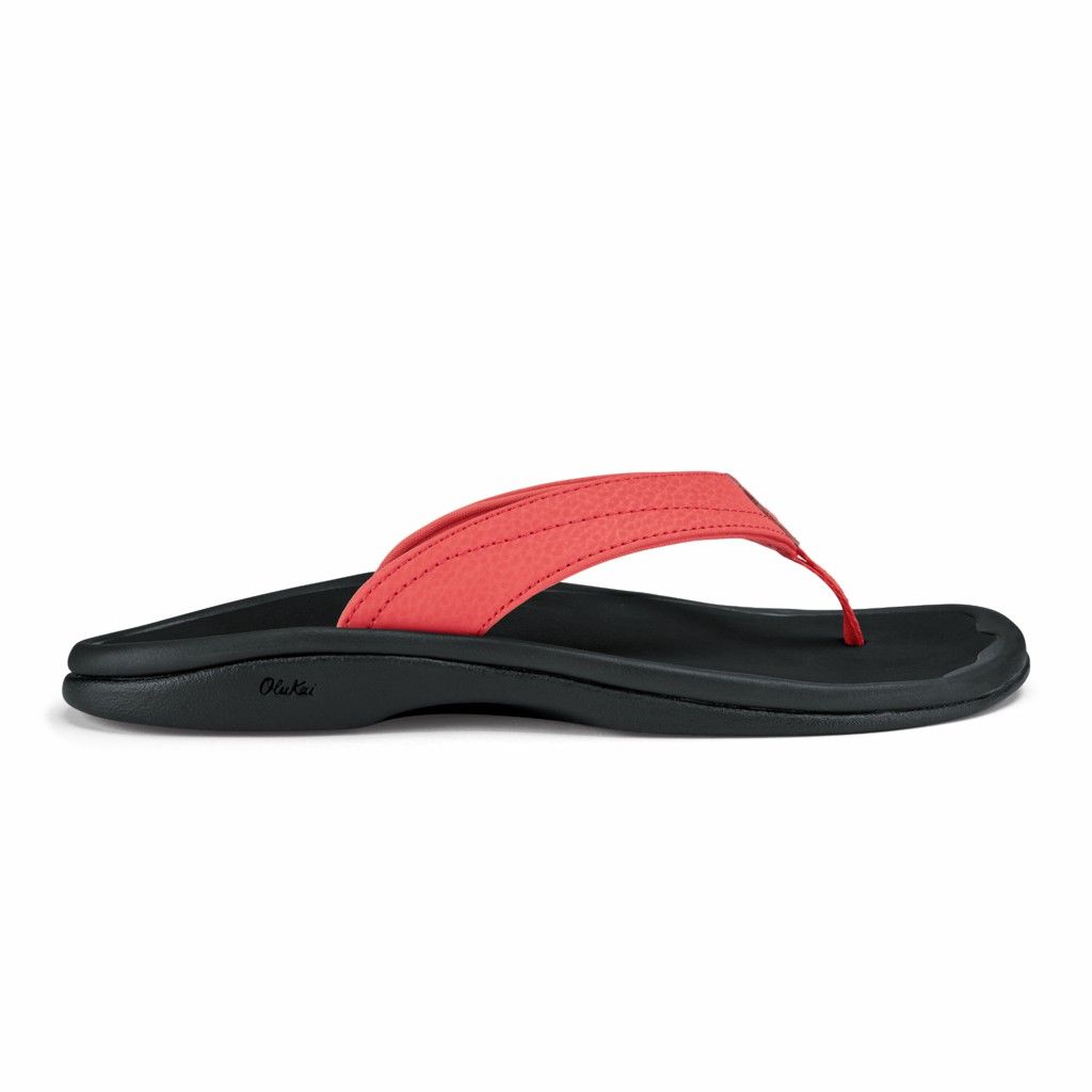 Olukai Women's Ohana Flip Flop - Hot Coral / Black US827-536